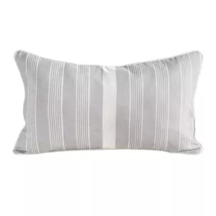 Poszewka na poduszkę 30x50 cm bawełniana z dodatkiem lnu beżowo, stalowa zdobiona subtelnym nadrukiem pasów LEN