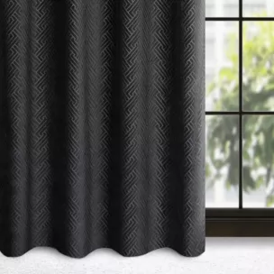 Zasłona czarna z żakardowym geometrycznym wzorem z matowego welwetu 140x250 cm przelotka - ISLA
