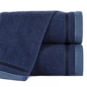 Ręcznik do rąk 40x60 cm bawełniany kolor granatowy zero twist z bordiurą w paski 500 g/m2 ABBIE