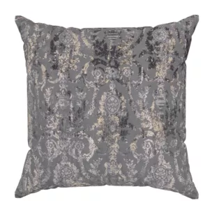 Poszewka szyta grafitowo złocista z grubej, welwetowej tkaniny, zdobiona delikatnie połyskującym nadrukiem
