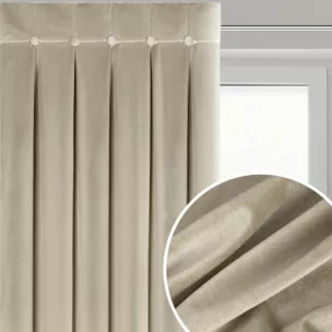Zasłona beżowa z welwetowej tkaniny zdobiona głębokimi fałdami i guzikami 85x250 cm (wymiar podany na gotowo) szelki - ALITA