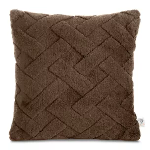 Poszewka na poduszkę 45x45 cm ciemnobrązowa z miękkiego pluszu zdobiona wypukłym wzorem CARO DESIGN 91