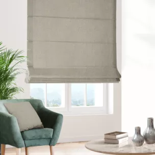Roleta rzymska ciemnokremowo beżowa z miękkiej tkaniny z efektem melanżu