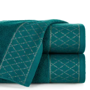 Ręcznik kąpielowy 70x140 cm bawełniany kolor ciemnoturkusowy zdobiony wzorem geometrycznym 500 g/m2 LAYLA