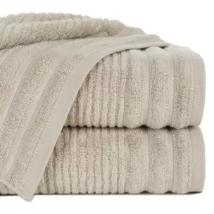 Ręcznik do rąk 30x50 cm bawełniany kolor beżowy bordiurą zero twist zdobiony paseczkami 400 g/m2 SAMMY