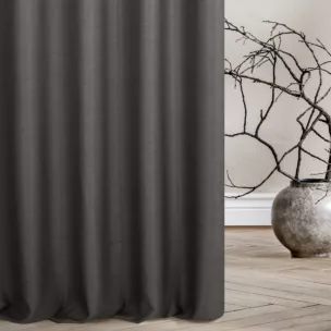 Zasłona szyta na taśmie 5 cm grafitowa z tkaniny w stylu eko o naturalnym splocie