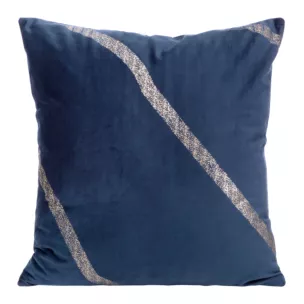 Poszewka na poduszkę 45x45 cm welwetowa granatowa z nadrukiem błyszczących pasów BLINK 34
