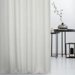 Zasłona szyta na taśmie 5 cm biała z miękkiej tkaniny o naturalnym splocie w stylu ekologicznym