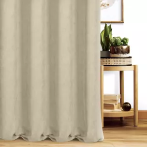 Zasłona szyta na taśmie 5 cm ciemnokremowa z miękkiej tkaniny o welurowej strukturze
