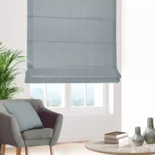 Roleta rzymska niebieska z tkaniny z dodatkiem połyskującej nici, z widocznym ozdobnym splotem Italissima Eva Minge