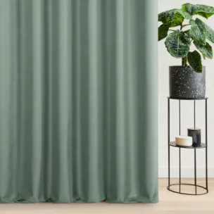 Zasłona szyta na taśmie 5 cm miętowa z tkaniny blackout zaciemniającej w 100% o naturalnej strukturze