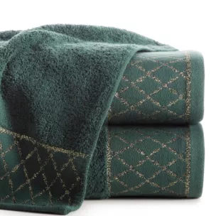 Ręcznik kąpielowy 50x90 cm bawełniany kolor ciemnozielony zdobiony wzorem geometrycznym 500 g/m2 LAYLA