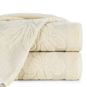 Ręcznik kąpielowy 70x140 cm bawełniany kolor beżowy z wytłaczaną bordiurą w kwiaty 500 g/m2 ROSE