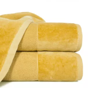 Ręcznik kąpielowy 50x90 cm bawełniany kolor musztardowy z bordiurą z weluru 500 g/m2 LUCY