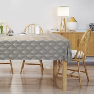 Obrus szyty jasnobrązowo złoty z tkaniny w elegancki geometryczny wzór z błyszczącą nicią