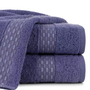 Ręcznik kąpielowy 50x90 cm bawełniany kolor fioletowy z przeplataną bordiurą 500 g/m2 RIVA