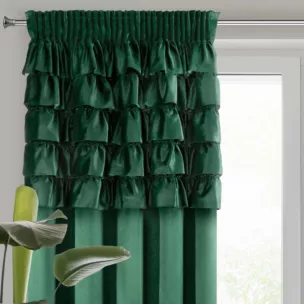 Zasłona welwetowa ciemnozielona zdobiona falbanami 140x270 cm taśma - AURA