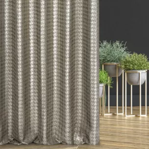 Zasłona szyta na taśmie 5 cm złota z eleganckiej tkaniny z efektem 3D i połyskującym wzorem w pepitkę Italissima Eva Minge