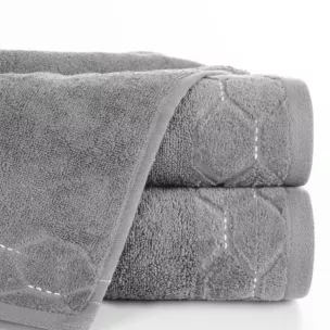 Ręcznik do rąk 30x50 cm bawełniany kolor stalowy z welwetową geometryczną bordiurą 500 g/m2 LUMIA