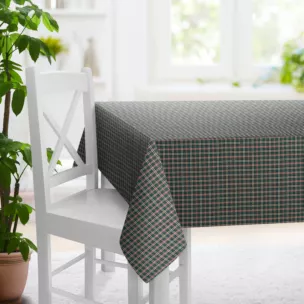 Obrus na wymiar zielony z etaminy o geometrycznym wzorze w kratę, z dodatkiem bawełny