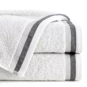 Ręcznik kąpielowy 50x90 cm bawełniany kolor jasnoszary z bordiurą w pasy 550 g/m2 NIKO