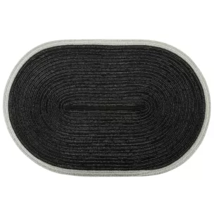 Podkładka owalna na stół czarna 30 x 45 cm TIRANA strukturalna przetykana srebrną nicią z ozdobną lamówką