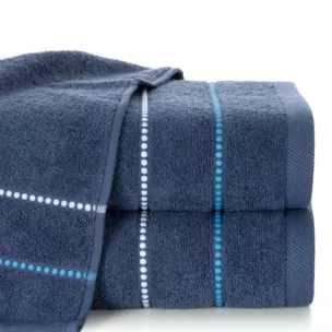Ręcznik kąpielowy 70x140 cm bawełniany kolor granatowy z kontrastującymi paseczkami 500 g/m2 SUZI