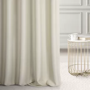 Zasłona szyta na taśmie 5 cm ciemnokremowa z tkaniny z dodatkiem połyskującej nici, z widocznym ozdobnym splotem