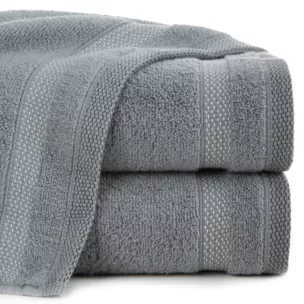 Ręcznik do rąk 30x50 cm bawełniany kolor stalowy zero twist z bordiurą w paski 400 g/m2 RIKI