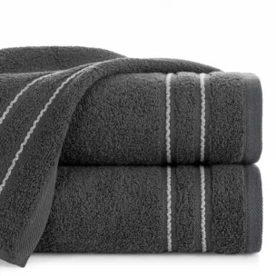 Ręcznik kąpielowy 50x90 cm bawełniany kolor grafitowy zdobiony paseczkami 500 g/m2 EMINA