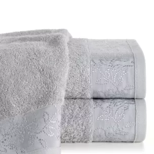 Ręcznik kąpielowy 50x90 cm bawełniany kolor srebrny z żakardową bordiurą 500 g/m2 RITA
