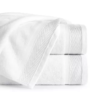 Ręcznik kąpielowy 50x90 cm bawełniany kolor biały z ozdobną bordiurą 400 g/m2 MELANIE