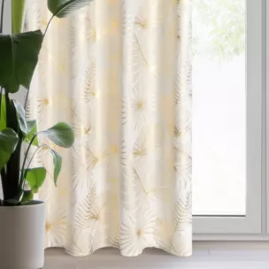 Zasłona kremowo, szampańska z nadrukiem liści, welwetowa 135x250 przelotka ARIA