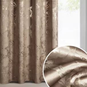 Zasłona brązowo, szampańska welwetowa zdobiona błyszczącym nadrukiem 140x250 cm przelotka - RAJA