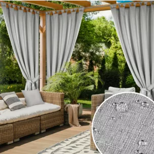 Zasłona srebrna z wodoodpornej tkaniny idealna do ogrodu i na taras 155x220 cm szelki/rzep GARDEN