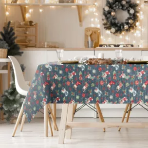 Obrus garantowo, złoty 140x180 cm gobelinowy GIFT z motywem świątecznym