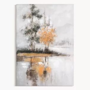 Obraz pejzaż popielato, miedziane ręcznie malowany na płótnie 70x100 cm