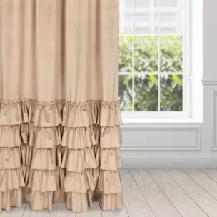 Zasłona welwetowa ciemnobeżowa zdobiona falbanami 140x250 cm taśma - CHARLOTTE