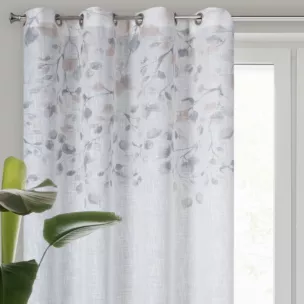 Zasłona biało, beżowa z wzorem kwitnących gałązek z delikatnej etaminy 140x250 cm przelotka - ANA