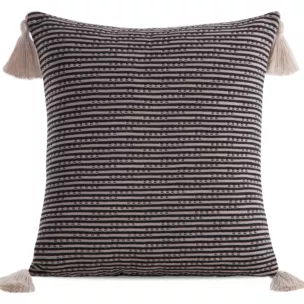Poszewka na poduszkę 45x45 cm bawełniana kolor czarny z ozdobnymi chwostami na rogach BOHO