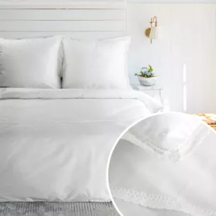 Pościel 160x200 cm komplet 3 częściowy z satyny bawełnianej kolor biały zdobiona elegancką koronką RETRO 5
