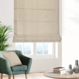 Roleta rzymska ADISA jasnobeżowa o luźnym lnianym splocie z błyszczącą nicią