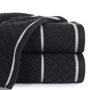 Ręcznik kąpielowy 50x90 cm bawełniany kolor czarny o strukturze krateczki z ozdobną bordiurą 500 g/m2 FAVORI