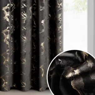 Zasłona czarno, szampańska welwetowa zdobiona błyszczącym nadrukiem 140x250 cm przelotka - RAJA