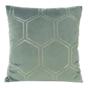 Poszewka na poduszkę 45x45 cm welwetowa miętowa ze złotym wzorem plastra miodu BLINK
