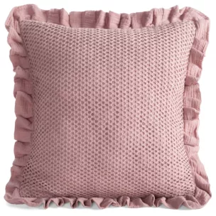 Poszewka na poduszkę 45x45 cm muślinowa z siateczką oraz ozdobną falbanką na brzegach pudrowa MUŚLIN 2