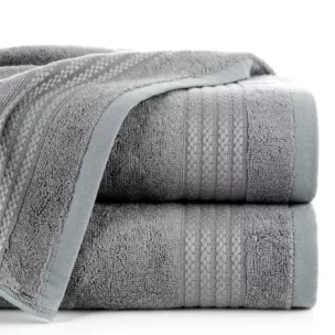 Ręcznik kąpielowy 50x90 cm bawełniany kolor stalowy zdobiony błyszczącą bordiurą 550 g/m2 LARIS