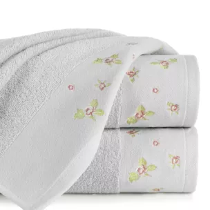 Ręcznik kąpielowy 50x90 cm bawełniany kolor srebrny zdobiony haftem różyczek DALIA
