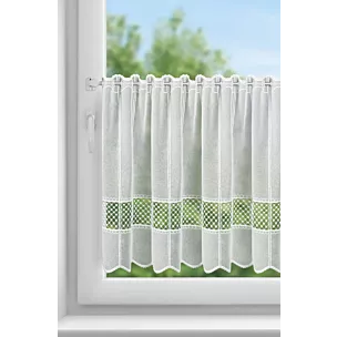 Tkanina firanowa zazdrostka z grubszej etaminy z ażurową aplikacją
