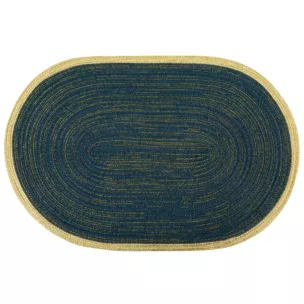 Podkładka owalna na stół granatowo 30 x 45 cm TIRANA strukturalna przetykana złotą nicią z ozdobną lamówką